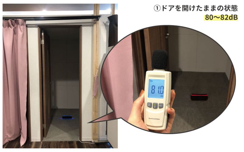 ドアを開けた場合の防音実験