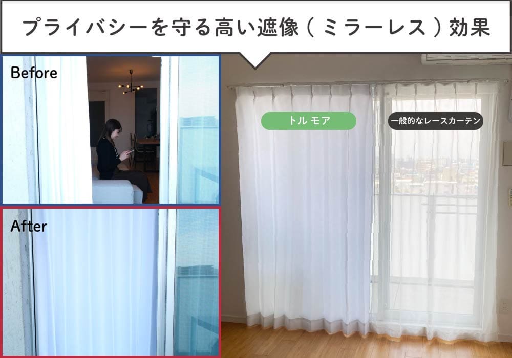 防音レースカーテン トルモアと普通のレースカーテンの比較