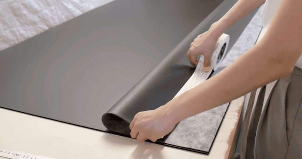 プラダンと遮音シートを貼り合わせる2