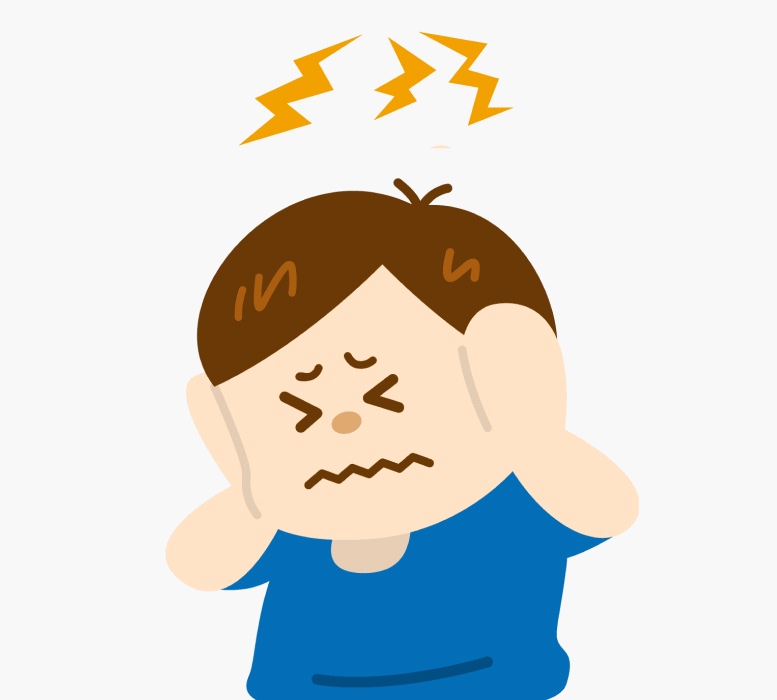 上階からの騒音に耳を塞いでいる人