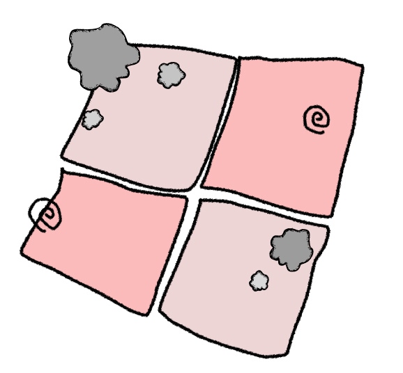 ほこりや髪の毛がカーペットにたくさん溜まっている