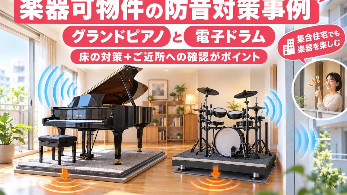 楽器可物件の防音対策事例｜グランドピアノと電子ドラム、隣人に音を聞いてもらいました